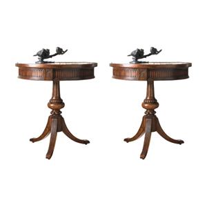 Bowery Hill Set of 2 Round Pedestal Accent Tables in Walnut Veneer