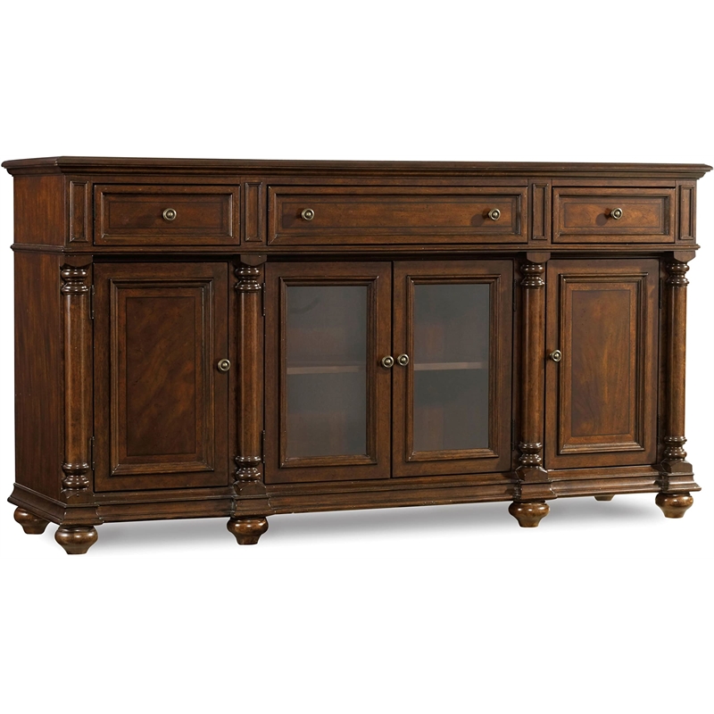 Bowery Hill Dining Set of Buffet and Display Cabinet in Mahogany Wood