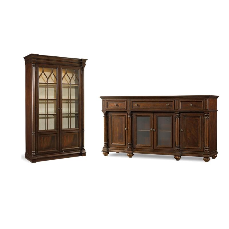 Bowery Hill Dining Set of Buffet and Display Cabinet in Mahogany Wood