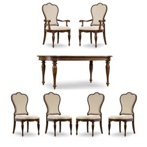 Bowery Hill 7-Piece Set of Mahogany Dining Table & Chairs with Upholstered Seats