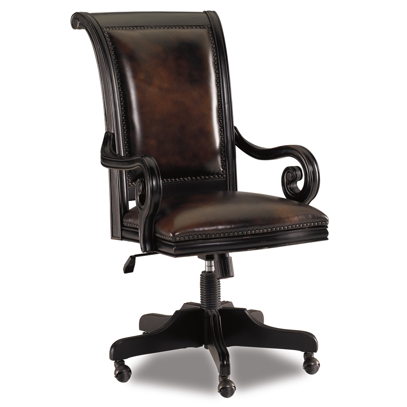 Bowery Hill Executive Desk & Office Leather Chair Set in Black
