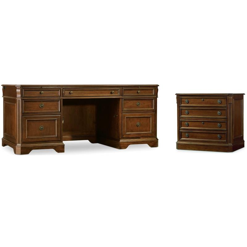 Bowery Hill 2-Piece Office Set of Executive Desk & Filing Cabinet in Cherry