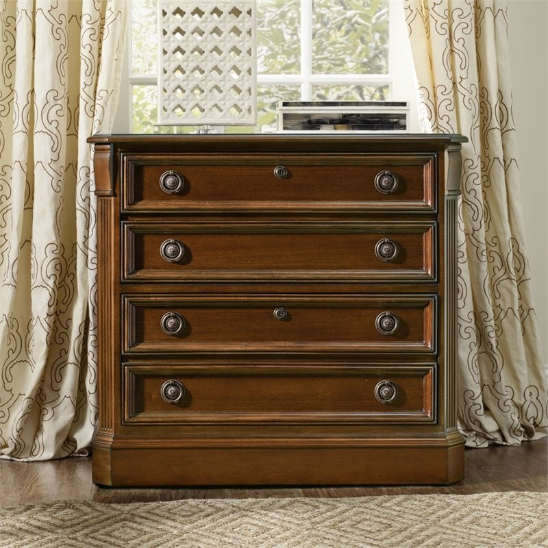 Bowery Hill Office Set of Lateral Filing Cabinet & Left Pedestal Desk in Cherry