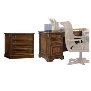 Bowery Hill Office Set of Lateral Filing Cabinet & Left Pedestal Desk in Cherry
