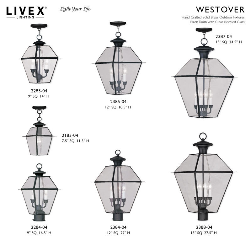 Bowery Hill 3-Light Brass & Glass Outdoor Post Top Lantern in Black