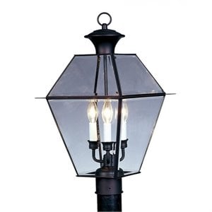 Bowery Hill 3-Light Brass & Glass Outdoor Post Top Lantern in Black