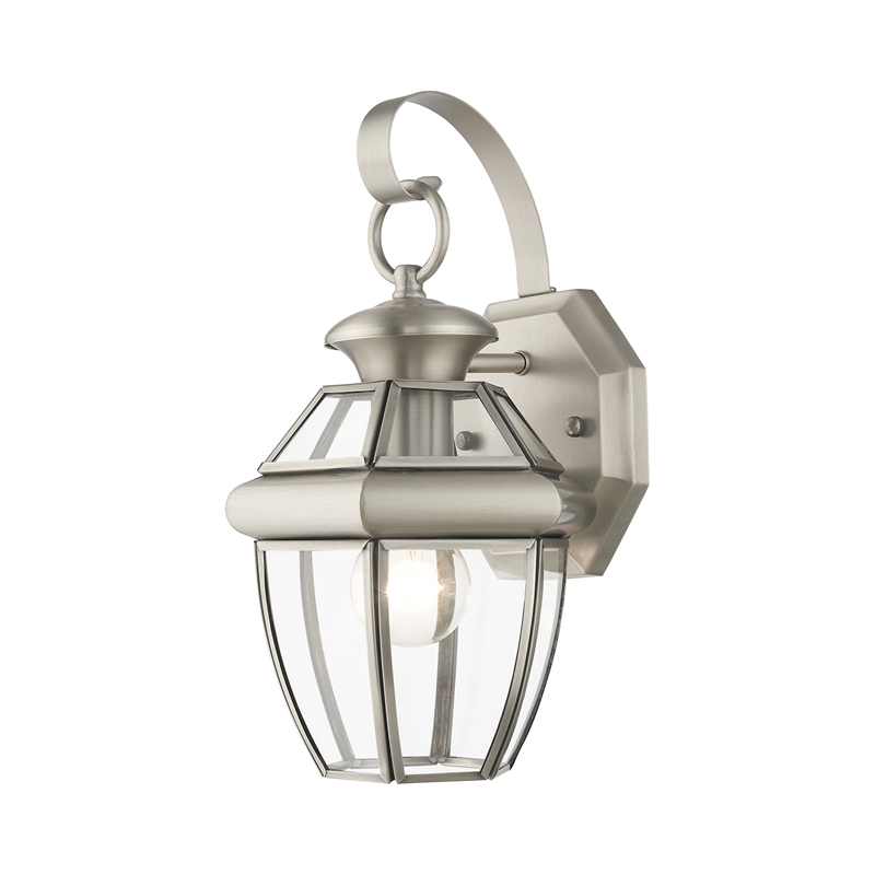 Bowery Hill 1-Light 60W Brass Outdoor Wall Lantern in Brushed Nickel