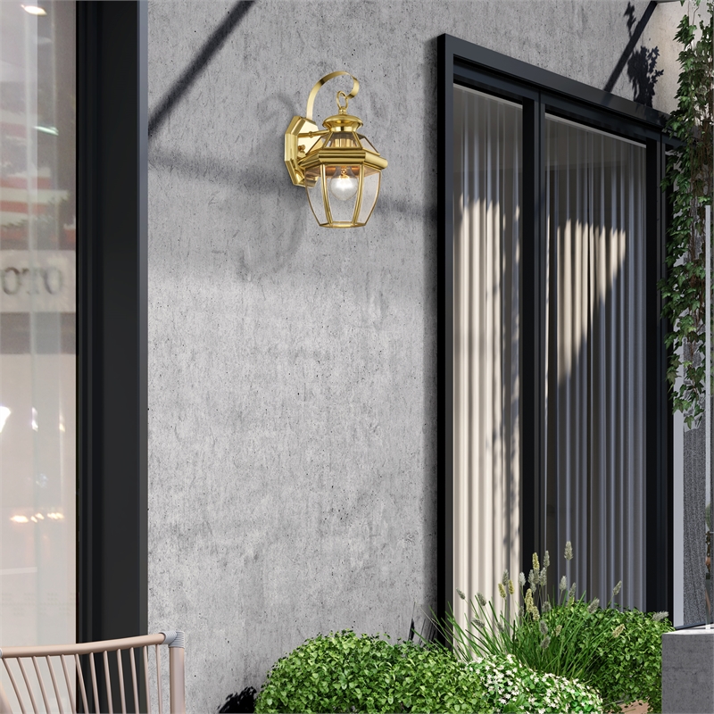 Bowery Hill 1-Light 60W Brass Outdoor Wall Lantern in Polished Brass