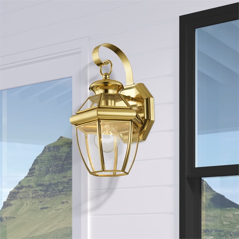 Bowery Hill 1-Light 60W Brass Outdoor Wall Lantern in Polished Brass