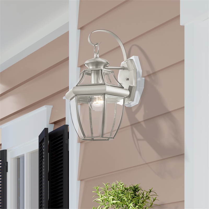 Bowery Hill 1-Light 100W Brass Outdoor Wall Lantern in Nickel