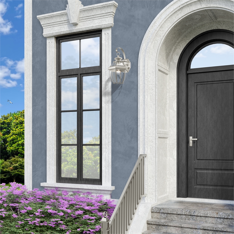 Bowery Hill 1-Light 100W Brass Outdoor Wall Lantern in Nickel