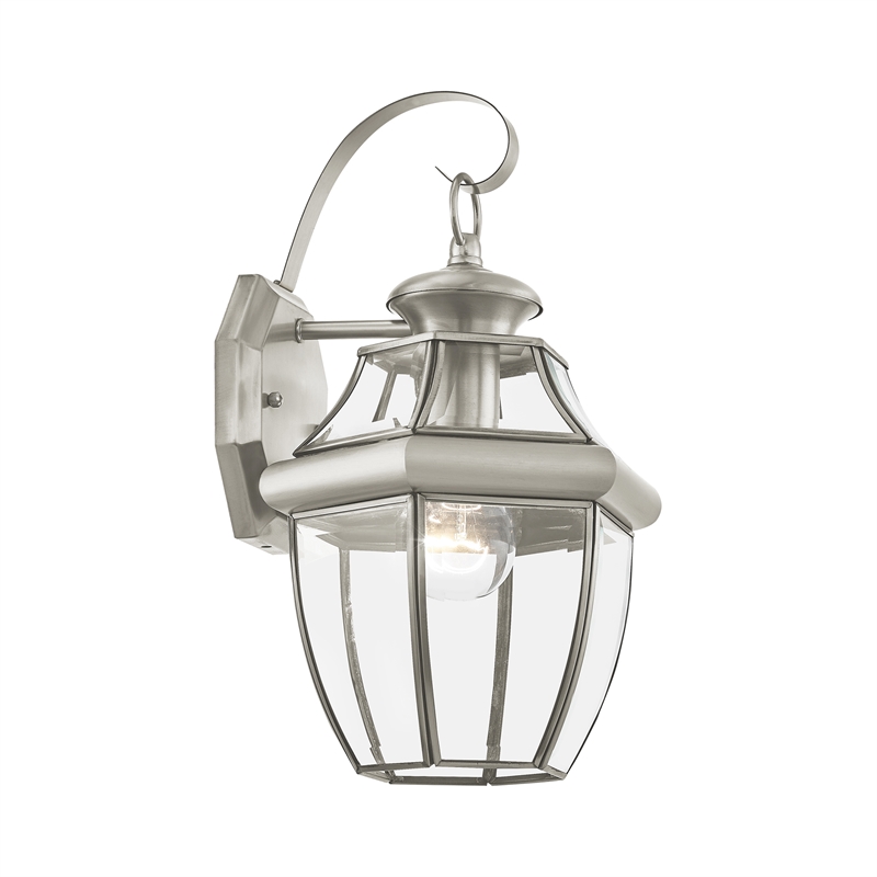 Bowery Hill 1-Light 100W Brass Outdoor Wall Lantern in Nickel