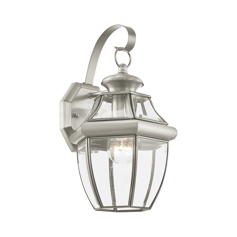 Bowery Hill 1-Light 100W Brass Outdoor Wall Lantern in Nickel