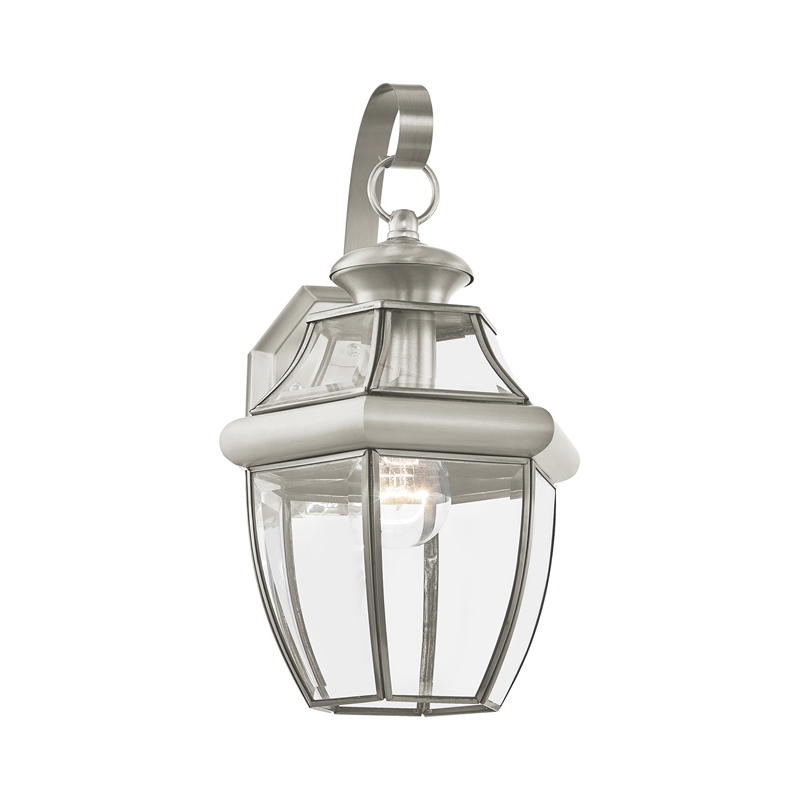 Bowery Hill 1-Light 100W Brass Outdoor Wall Lantern in Nickel