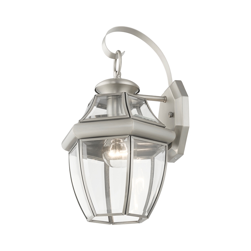 Bowery Hill 1-Light 100W Brass Outdoor Wall Lantern in Nickel