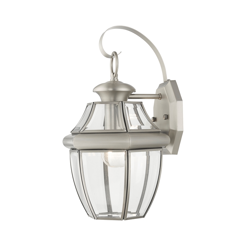 Bowery Hill 1-Light 100W Brass Outdoor Wall Lantern in Nickel