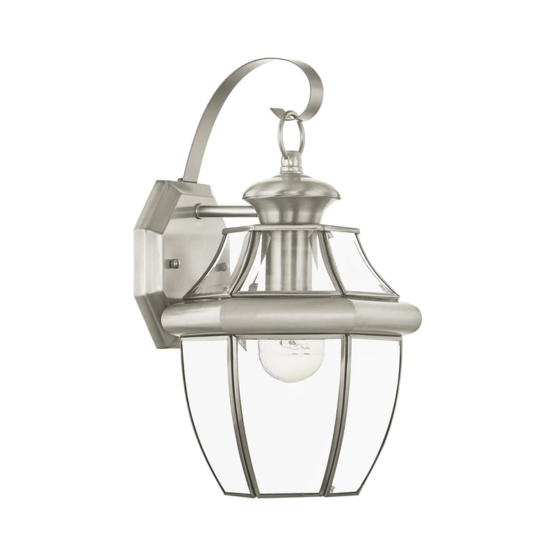 Bowery Hill 1-Light 100W Brass Outdoor Wall Lantern in Nickel
