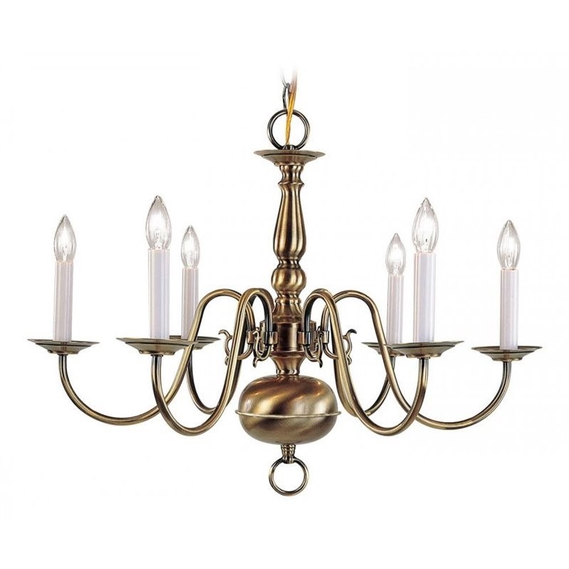 Bowery Hill Contemporary 6-Light Chandelier in Antique Brass