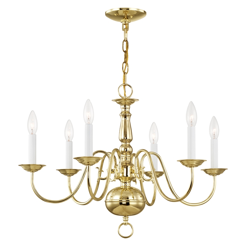 Bowery Hill Contemporary 6-Light Metal Chandelier in Polished Brass