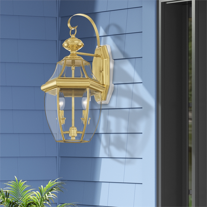 Bowery Hill 2-Light Brass Outdoor Wall Lantern in Polished Brass