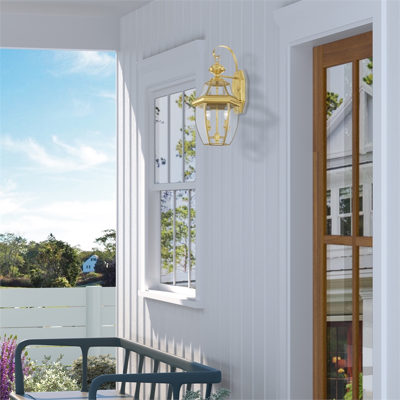Bowery Hill 2-Light Brass Outdoor Wall Lantern in Polished Brass