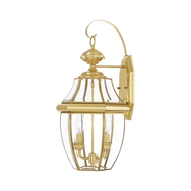 Bowery Hill 2-Light Brass Outdoor Wall Lantern in Polished Brass