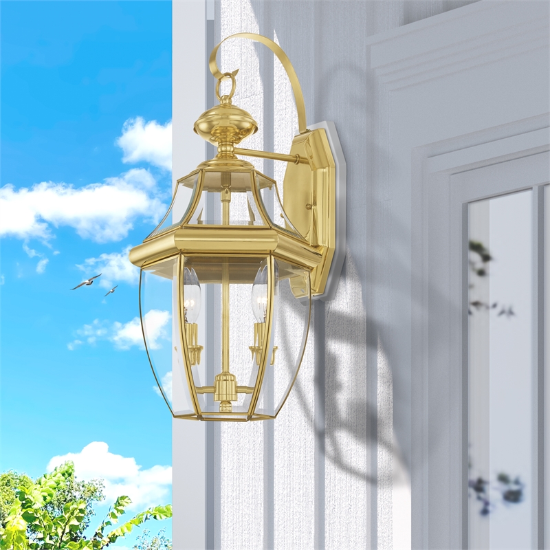 Bowery Hill 2-Light Brass Outdoor Wall Lantern in Polished Brass