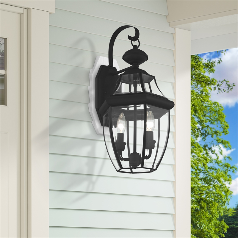 Bowery Hill Contemporary 2-Light Brass Outdoor Wall Lantern in Black