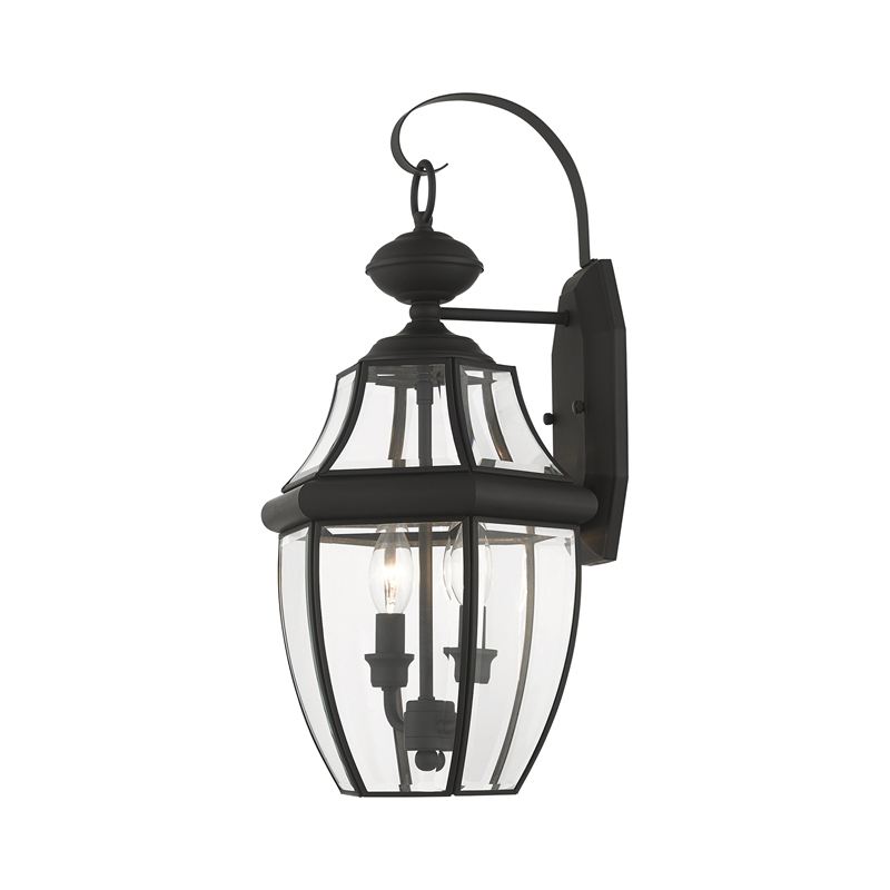 Bowery Hill Contemporary 2-Light Brass Outdoor Wall Lantern in Black