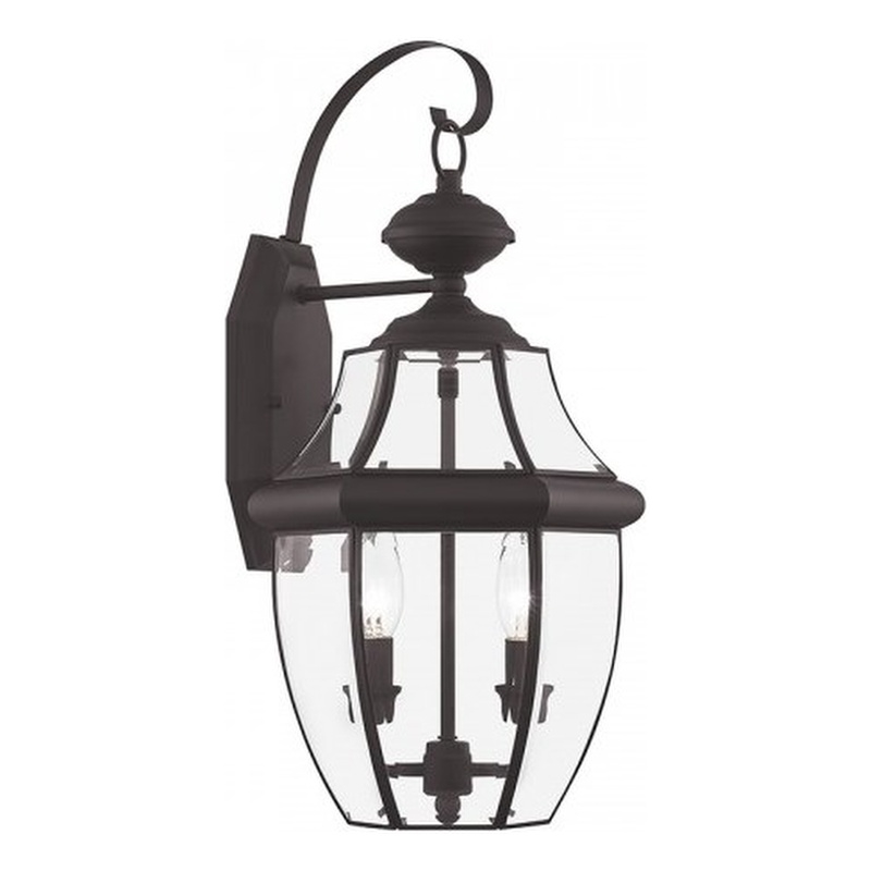 Bowery Hill Contemporary 2-Light Brass Outdoor Wall Lantern in Bronze