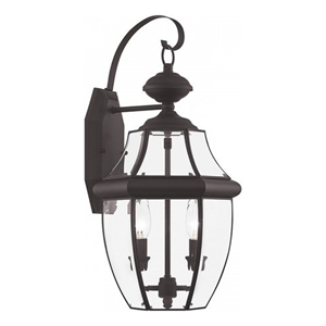 Bowery Hill Contemporary 2-Light Brass Outdoor Wall Lantern in Bronze