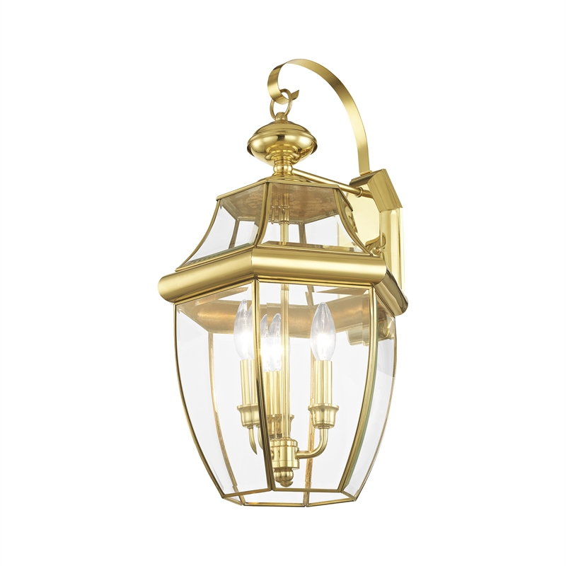 Bowery Hill 3-Light Brass Outdoor Wall Lantern in Polished Brass