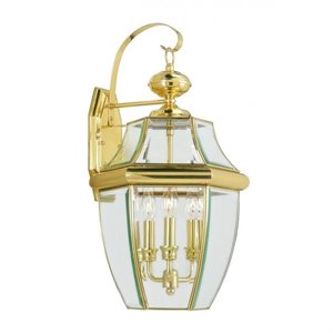 Bowery Hill 3-Light Brass Outdoor Wall Lantern in Polished Brass