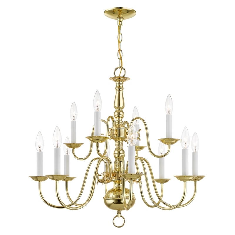 Bowery Hill Contemporary 12-Light Metal Chandelier in Polished Brass
