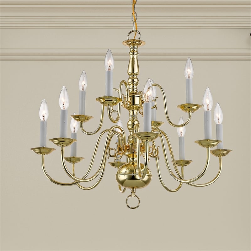 Bowery Hill Contemporary 12-Light Metal Chandelier in Polished Brass