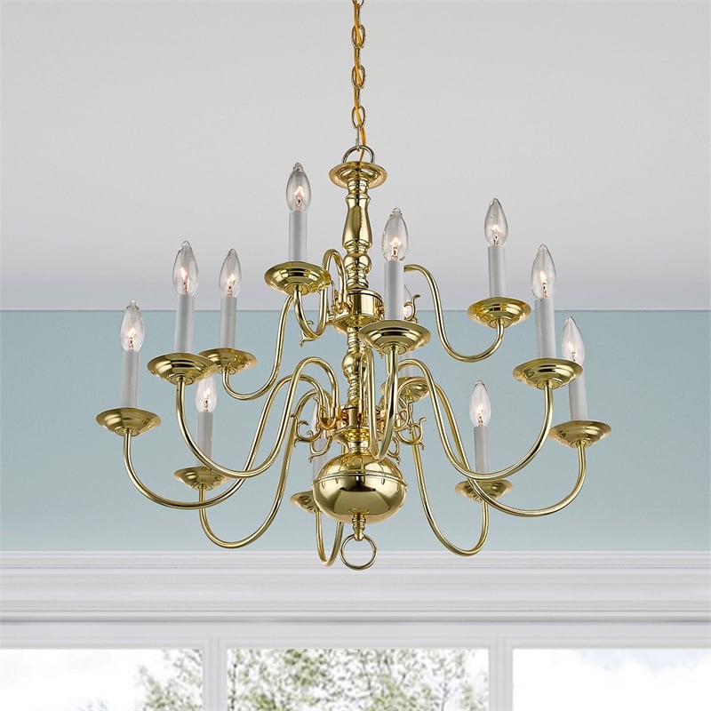 Bowery Hill Contemporary 12-Light Metal Chandelier in Polished Brass
