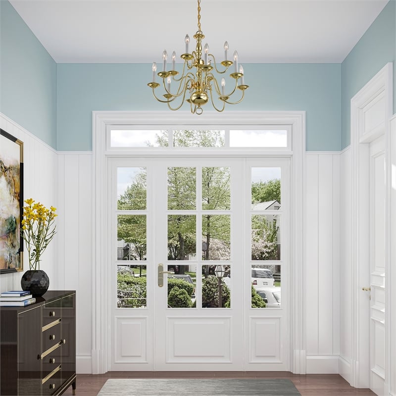 Bowery Hill Contemporary 12-Light Metal Chandelier in Polished Brass