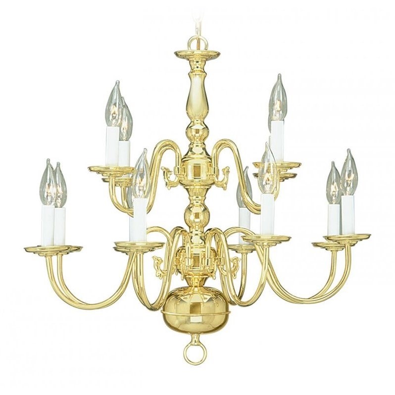 Bowery Hill Contemporary 12-Light Metal Chandelier in Polished Brass
