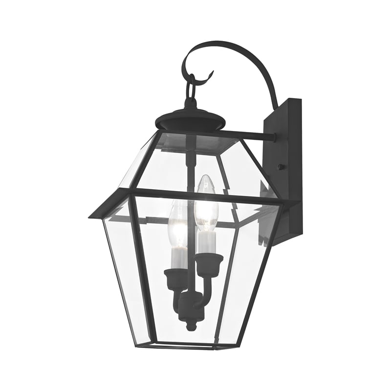 Bowery Hill Contemporary 2-Light Brass Outdoor Wall Lantern in Black