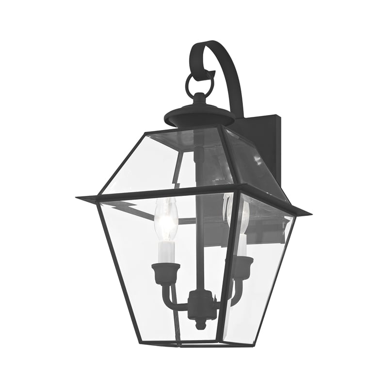 Bowery Hill Contemporary 2-Light Brass Outdoor Wall Lantern in Black