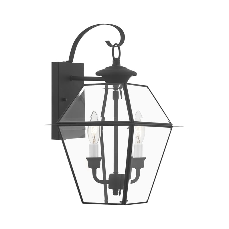 Bowery Hill Contemporary 2-Light Brass Outdoor Wall Lantern in Black