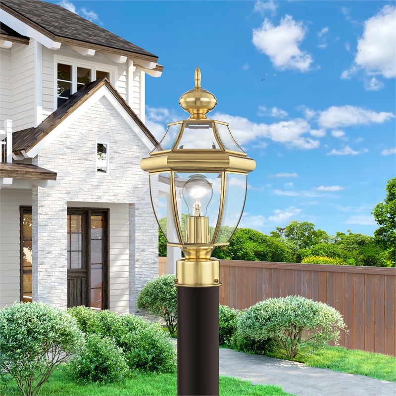 Bowery Hill 1-Light Brass Outdoor Post Top Lantern in Polished Brass