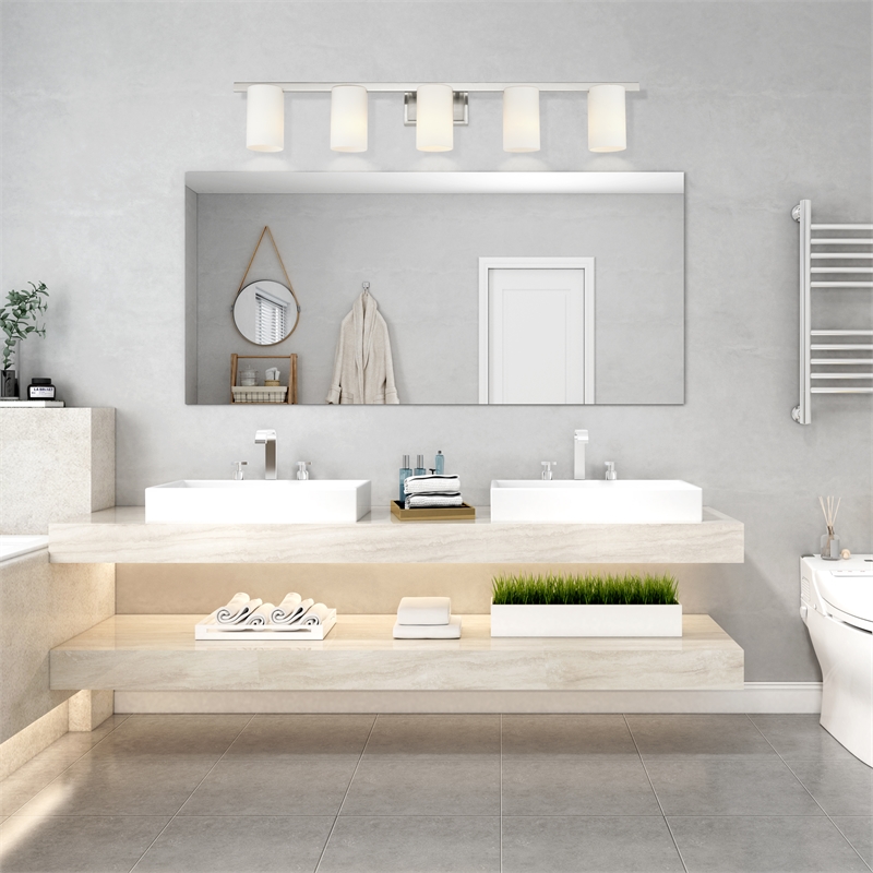 Bowery Hill 5-Light Metal & Glass Bath Light in Brushed Nickel