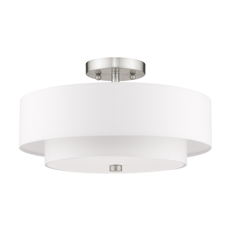 Bowery Hill 3-Light Metal & Fabric Ceiling Mount in Brushed Nickel