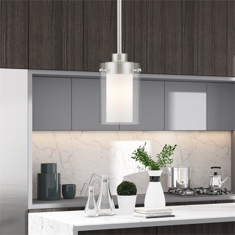 Bowery Hill 1-Light Metal & Glass Single Pendant in Brushed Nickel
