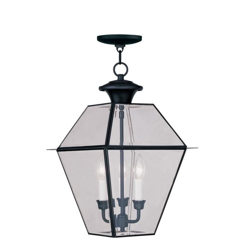 Bowery Hill Contemporary 3-Light Outdoor Chain Hang in Black