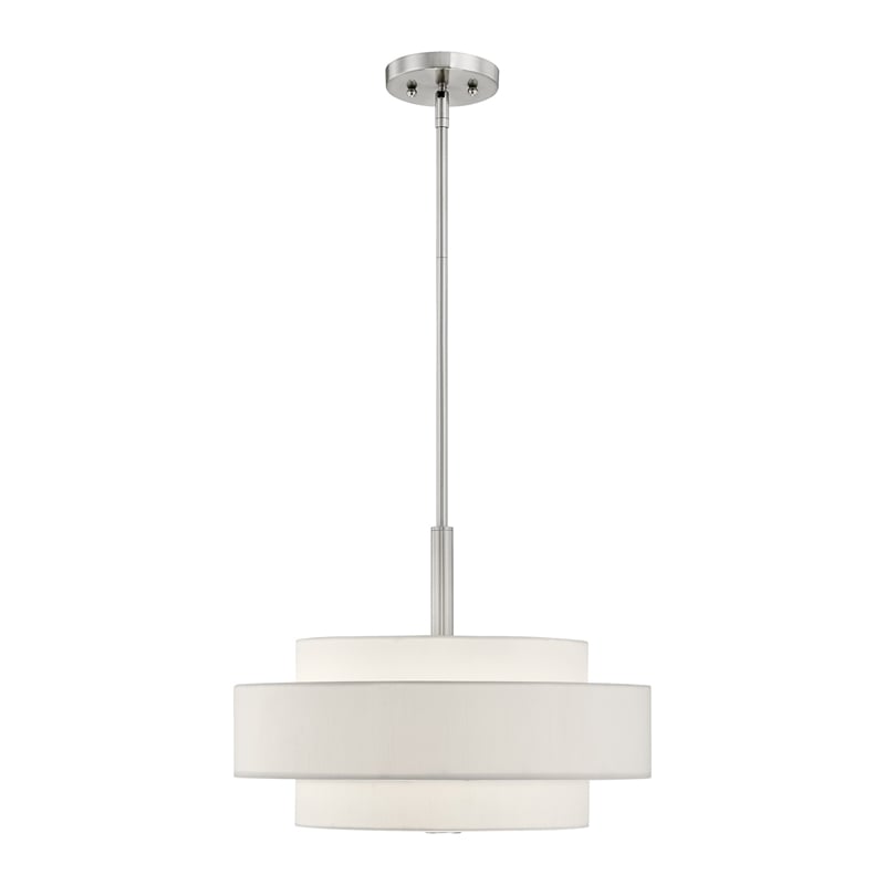 Bowery Hill 4-Light Metal & Fabric Pendant in Brushed Nickel