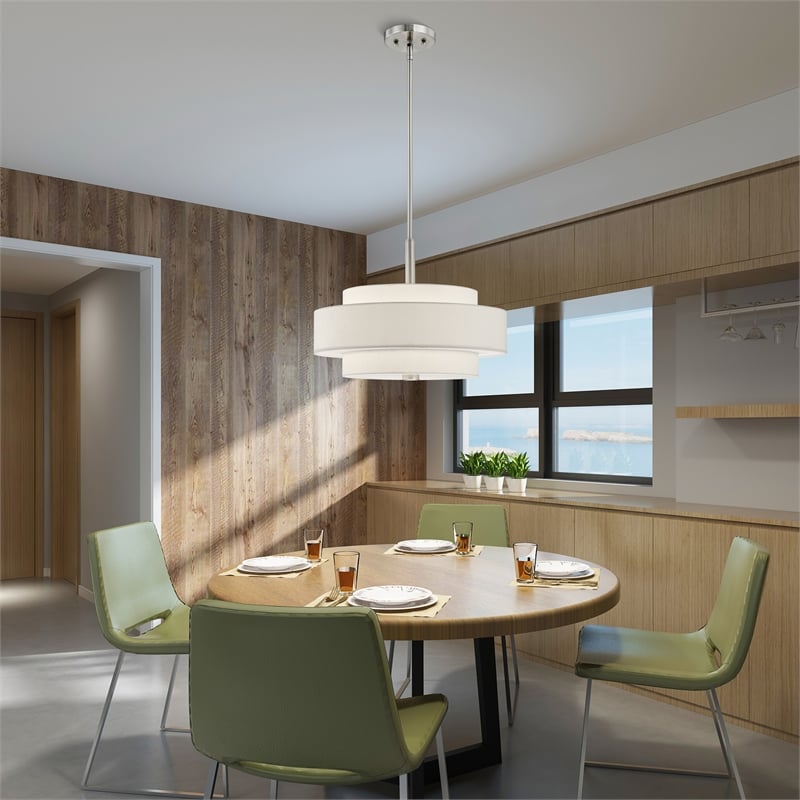 Bowery Hill 4-Light Metal & Fabric Pendant in Brushed Nickel