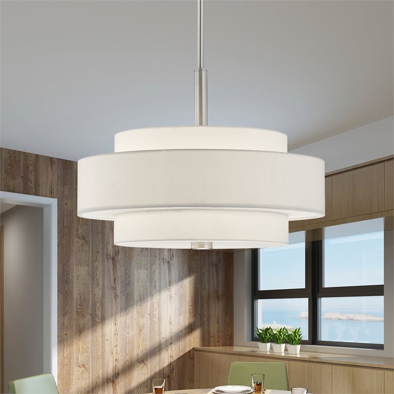 Bowery Hill 4-Light Metal & Fabric Pendant in Brushed Nickel