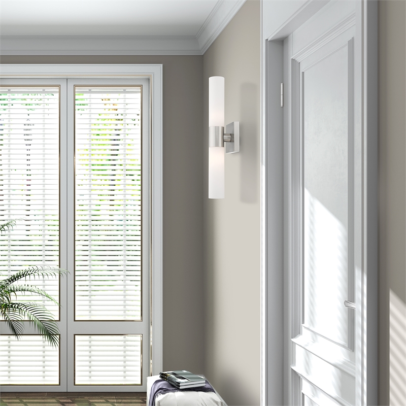 Bowery Hill 2-Light Twist Lock Glass/Metal Bath Light in Brushed Nickel